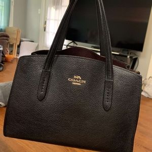 Medium black leather coach tote